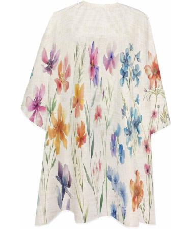Shop Botanical Flower Barber Cape - Adjustable Hair Cutting Cape for All Ages | Colorful Spring Design | 55x63 Inch Lilac Linen - Buy Online on GoSupps.com