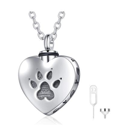 cluis Urn Necklace for Ashes Cremation Necklace Paw Print Pet Urn Heart Necklace Animal Cremation Jewelry for Ashes Memorial Keepsake Jewelry for Women Dog's Cat's Pet Ashes