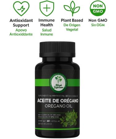 HIGH SUPREME Oregano Oil Capsules 60 Capsules (500 mg Each) Essential Oil of Oregano Antioxidant & Immune Support Natural Plant-Based Supplement Non-GMO - Buy Online on GoSupps.com