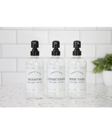 Refillable Shampoo and Conditioner Bottles - 16 oz 3 Pack with Pumps - PET Plastic - Waterproof Labels - Black Satin - Buy Online on GoSupps.com