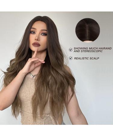 Esmee 24-Inch Ombre Brown Wig for Women | Natural Synthetic Heat-Resistant Wavy Hair | Perfect for Daily Wear Parties & Cosplay - Buy Online on GoSupps.com