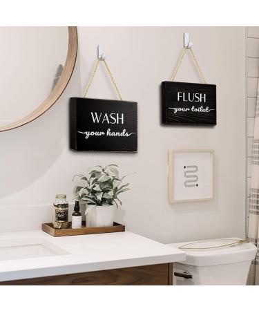 Set of 2 Black Farmhouse Bathroom Signs - Wash Hand & Flush Toilet Plaques for Rustic Wood Decor - Buy Online on GoSupps.com