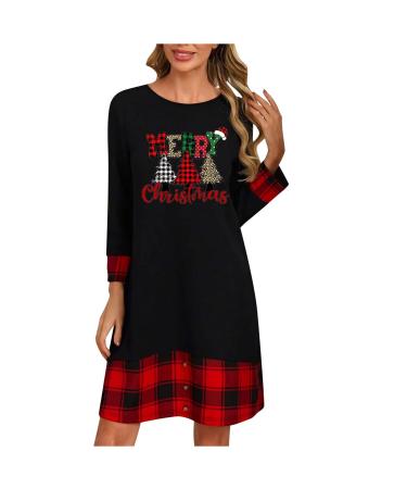 Yihaojia Womens Pullover Sweatshirt Dress for Christmas Red Wine Glass Shirts Crewneck Plaid Long Sleeve Holiday Tee Top Black#35 3X-Large