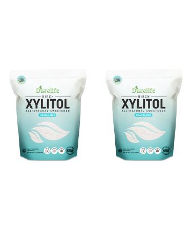 DureLife XYLITOL Sugar Substitute 5 LB Bulk 2 Pack (160 OZ) Made From 100% Pure Birch Xylitol NON GMO - Gluten Free - Kosher, Natural sugar alternative, Packaged In A Resealable zipper lock Stand Up Pouch Bag