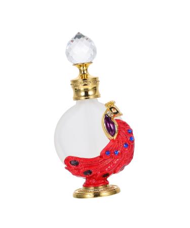 Ipetboom 1pc Peacock Essential Oil Bottle Rhinestone Decor Perfume Dropper Bottle Gold Decor Peacock Perfume Arabian Perfume Oil Ladies Women Travel Container Glass Liquid Red