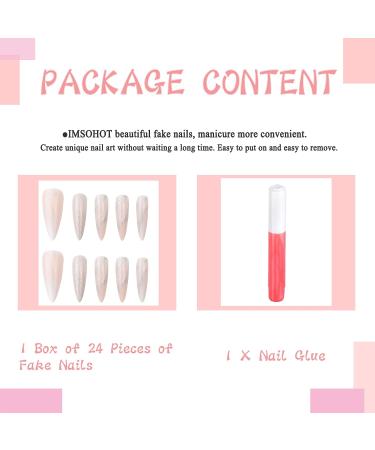 IMSOHOT 24Pcs Almond Press on Nails - Long Glossy Stiletto Glitter Pink Nude False Nails for Women - Buy Online on GoSupps.com