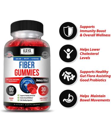 Kaya Naturals Fiber Gummies (60 Count) for Men and Women | High Fiber Supplement for Digestive & Gut Health | Immunity Boost | Dietary Fiber Gummies - Buy Online on GoSupps.com