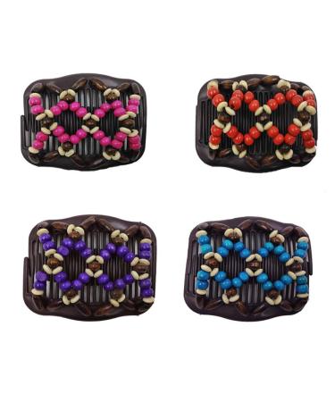 Lovef 4 Pieces Beads Hair Combs Magic Elastic Hair Clips Stretchy Hair Comb Double Clips for Women Girls Hair Accessory