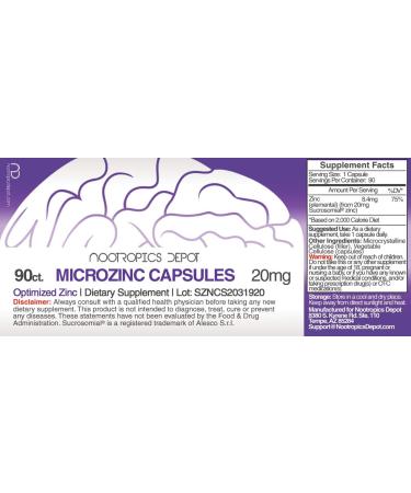 MicroZinc 20mg Capsules | 90 Count | Premium Zinc Supplement - Buy Online on GoSupps.com