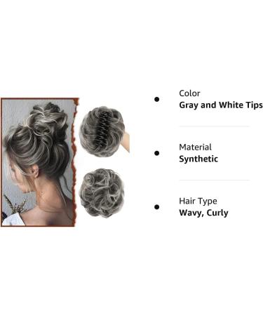 Sofeiyan Claw Clip Messy Bun Hair Piece | Wavy Curly Chignon Ponytail Hairpiece in Gray & White Tips - Women's Synthetic Tousled Updo Extensions - Buy Online on GoSupps.com
