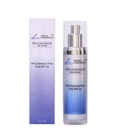 HA Chemical Free Tinted SPF 44 Zinc Oxide & Titanium Dioxide SPF 44 Tinted Sunscreen with Hyaluronic Acid Water Resistance Anti-Aging SPF Moisturizer with Sheer 2.1 Oz / 59g