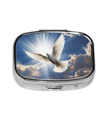 Dove Sky Printing 2 Compartment Small Pill Case Cute Small Pill Box Purse Pill Boxs Travel Pill Organizer for Pocket Purse and Travel Gifts