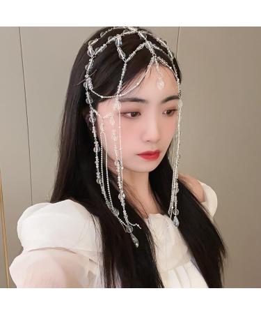 Wiwpar Boho Crystal Long Chain Tassel Headpiece | Rhinestone Festival & Wedding Hair Accessories for Women & Girls - Buy Online on GoSupps.com