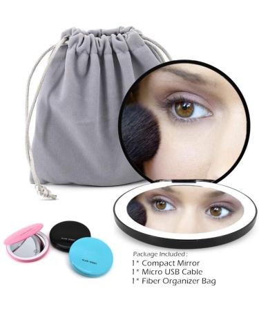 Portable Lighted LED Makeup Mirror 7X/1X Magnification | USB Rechargeable Compact Vanity Mirror with Dimmable Lights - Black - Buy Online on GoSupps.com
