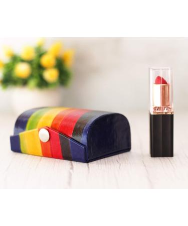 Buy Multicolor Leather Lipstick Case Holder with Mirror - Perfect Valentine's Day Gift for Women | Holds 2 Lipsticks | Cosmetic Storage Organizer - Buy Online on GoSupps.com