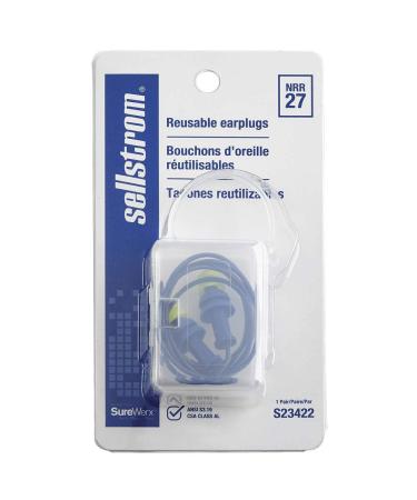Sellstrom Reusable Corded Tapered Ear Plugs 27dB NRR Blue/Hi-Viz Green S23422 1 Pair - Retail Package Corded Blue / Hi-vis Green