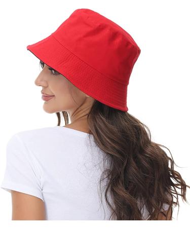 Women's Reversible Black-Red Bucket Hat for Summer | Outdoor Beach Cap - Buy Online on GoSupps.com