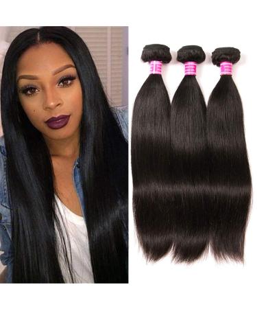 QinMei Brazilian Hair Straight Bundles 10A Grade 10 12 14 inches 100% Unprocessed Virgin Straight Human Hair 3 Bundles Weave Extensions Natural Color 10 12 14 Inch Bundle