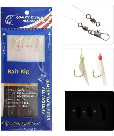 JSHANMEI Glow in Dark Fish Skin Fishing Rigs - 15 Pack Luminous Bait Rigs with Swivel Hooks for Freshwater and Saltwater Fishing (#4 #6 #8) - Buy Online on GoSupps.com