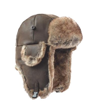 Janey&Rubbins Russian Hat Fur Soviet Ushanka Cossack Winter Cap Earflap Snow Ski Headwear Large Brown/Leather