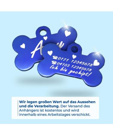 Personalized Bone-Shaped Pendants for Dogs & Cats | Ibera Gifts - Custom Engraved Collars in Blue with Hearts - Buy Online on GoSupps.com