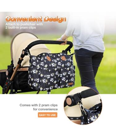 Lekebaby Large Baby Diaper Bag Messenger with Changing Mat - Travel-Friendly Yellow & White Floral Design - Buy Online on GoSupps.com
