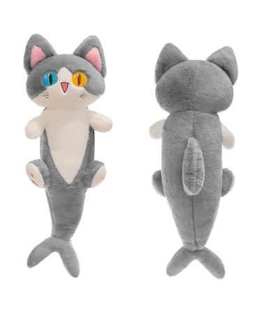 PEDEIECL Lovely Plush Shark Cat Doll Cute Cartoon Soft Stuffed Shark Kitten Pillow Long Throw Sleeping Pillow Doll Toy Gift for Kids Girlfriend (grey 80cm) Grey 80cm