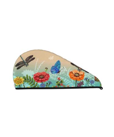 Colorful Plants and Insects Microfiber Hair Towel Soft Super Absorbent Hair Towel Wrap for Women Coral Velvet Quick Dry Hair Cap for Long Curly and Thick Hair