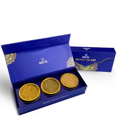 BLUE TEA - Assorted Tea Gift Set- 3 Ginger Tea Flavors | ELEGANT TEA GIFT - MOM GIFTS | Flower Based - Caffeine Free - Gluten Free | Mothers Day Gift For Mom From Daughter and Son | Gift for Her Herbal Tea Gift 2.64 Oz (Pack of 1)