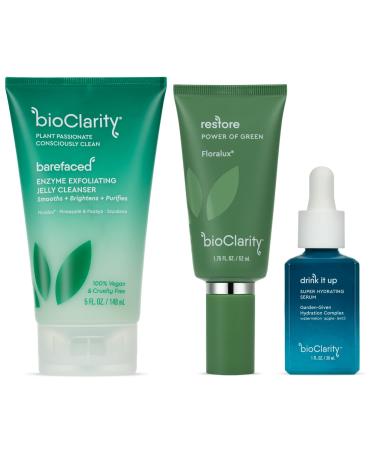 BioClarity Get Even Routine | 3 Steps to Even Balanced Skin | Exfoliate Clean Brigthten Hydrate Skin | All Skin Types | With Pineapple Papaya Watermelon Lentil |100% Vegan Clean Ingredients