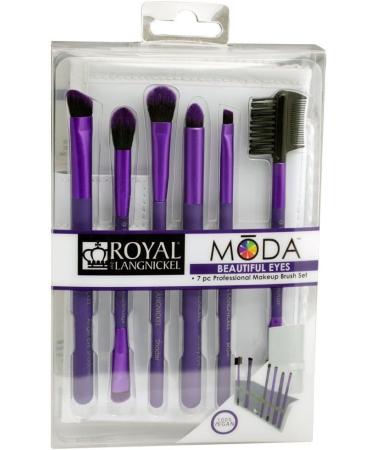 MODA Royal & Langnickel Travel Size Beautiful Eyes 7pc Makeup Brush Set with Pouch Includes - Angle Shader Crease Smudger Eye Shader Smoky Eye Brow Liner and Lash Comb Brushes Purple - Buy Online on GoSupps.com