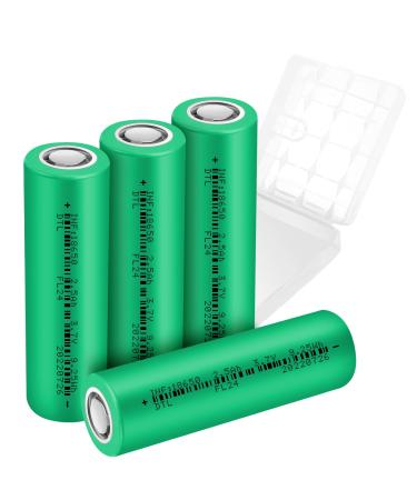 Fitinoch 18650 Rechargeable 3.7V High Drain Flat Top Battery,30A Discharge Current Batteries 2500mAh (4 Pack)