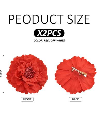 2 Pieces of Hair Clips Peony Flower Hair Clips Women's Hair Clips Flower Hair Accessories Red Flower Crocodile Clips Women's Hair Jewelry Chiffon Petal Hair Clips (Red Off-White) - Buy Online on GoSupps.com