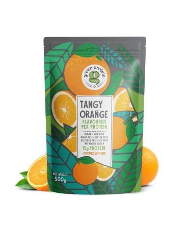 GR EEN PROTEIN Pea Protein Isolate Powder Vegan Plant Protein No Added Sugar 100% Vegan Soy Free Dairy Free Gluten Free Allergen Free Tangy Orange Flavor 15g Protein Per Serving Pouch (500g)