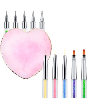 Sibba Nail Art Palette with 5 Nail Brushes Sets Resin Nail Mixing Palette Polish Color Mixing Plate Golden Edge Nail Holder Display Board Cosmetic Mixing Tools (Pink)