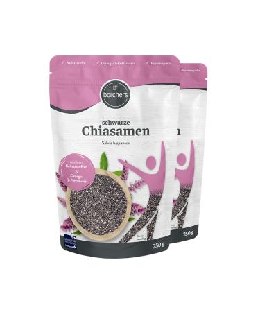 borchers 2 x Black Chia Seeds - Rich Wicker - Protein Source - Omega Fatty Acids - 3 - 250g