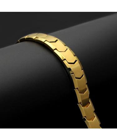 Pure Titanium Men's Magnetic Bracelet w/ Double Powerful Magnets - Gold Finish - Buy Online on GoSupps.com