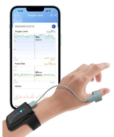 Pulsoximeter with Bluetooth 72 hours of battery drive duration oxygen saturation measuring device finger and wrist blood oxygen measuring device finger portable sleep monitor with free app & PC report - Buy Online on GoSupps.com