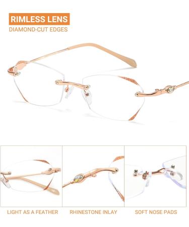 TERAISE Frameless Reading Glasses for Women - Blue Light Blocking Stylish Diamond Cut Rimless Eyeglasses in Gold Magnification 3.5x - Buy Online on GoSupps.com