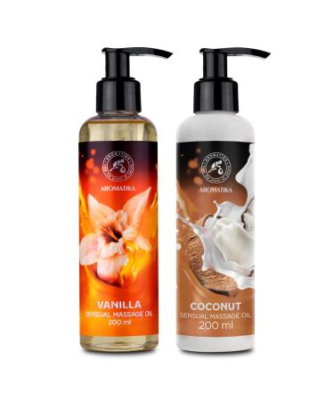 Sensual massage oil vanilla - coconut - 2x200ml - Body massage oil with almond oil and grape seed oil - coconut oil - edible consumable of course - kissable massage oil - relaxation massage oil