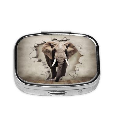 Broken Wall Elephant Printing 2 Compartment Small Pill Case Cute Small Pill Box Purse Pill Boxs Travel Pill Organizer for Pocket Purse and Travel Gifts