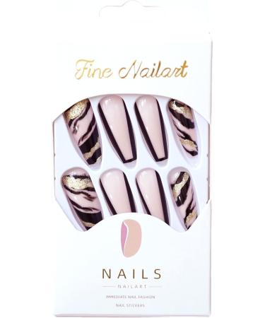 French Tip Press on Nails - Long T Press On Nails with Nail Tips glitter black gold false nails press on nails Acrylic False Nails Cute Artificial Nails - Buy Online on GoSupps.com