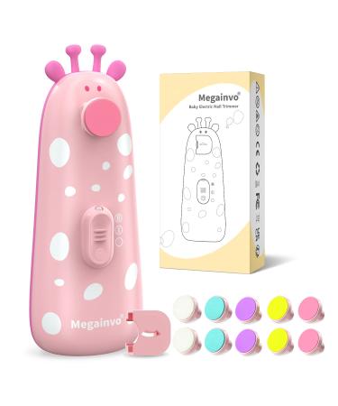 Megainvo Baby Nail File- Baby Electric Nail File Baby Nail Trimmer with 10 Grinding Heads LED Light Whisper Quiet Safe Electric Nail File Baby for Newborn Toddler Toes Finger Nails Pink
