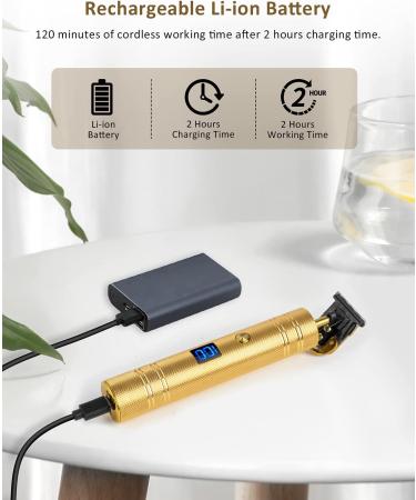 Qhou T-Blade Hair Trimmer for Men - Cordless, Zero Gapped, Rechargeable Beard Shaver with LED Display - Gold - Buy Online on GoSupps.com