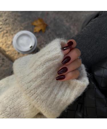 Dark Red Press On Nails - Medium Short Square & Ballerina Coffin Shape | 24 PCS Glossy Acrylic Fake Nails | Xcreando Spring Summer Collection - Buy Online on GoSupps.com