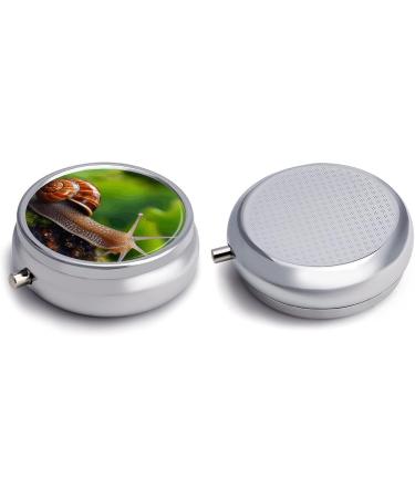 Wildlife Animal Snail Print Round Pill Box - 3 Compartment Decorative Portable Pill Organizer - Metal Pocket Medicine Storage - Buy Online on GoSupps.com