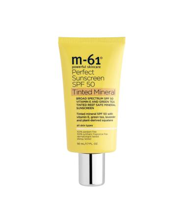 M-61 Perfect Mineral Sunscreen SPF 50 - Tinted - Universal tinted mineral SPF 50 with vitamin E, green tea, lavender and plant-derived squalane