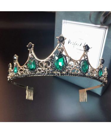 minkissy Vintage Crown Green Rhinestone Tiara with Comb Crystal Queen Headband for Wedding Pageant Prom Halloween Cosplay Party - Buy Online on GoSupps.com