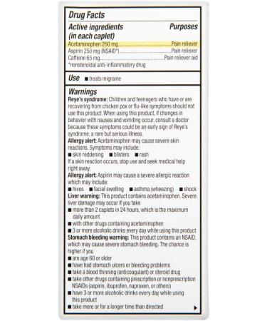 Rite Aid Migraine Relief Caplets 100ct - Acetaminophen, Aspirin, Caffeine - Pain & Fever Relief - NSAID Anti-Inflammatory - Migraine Relief Products - Buy Online on GoSupps.com