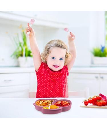 Vicloon Silicone Baby Plate with Suction | Divided Non-Slip Toddler Plate | Self Feeding Training | Includes Spoon and Fork | Ideal for High Chairs and Tables | Pink - Buy Online on GoSupps.com